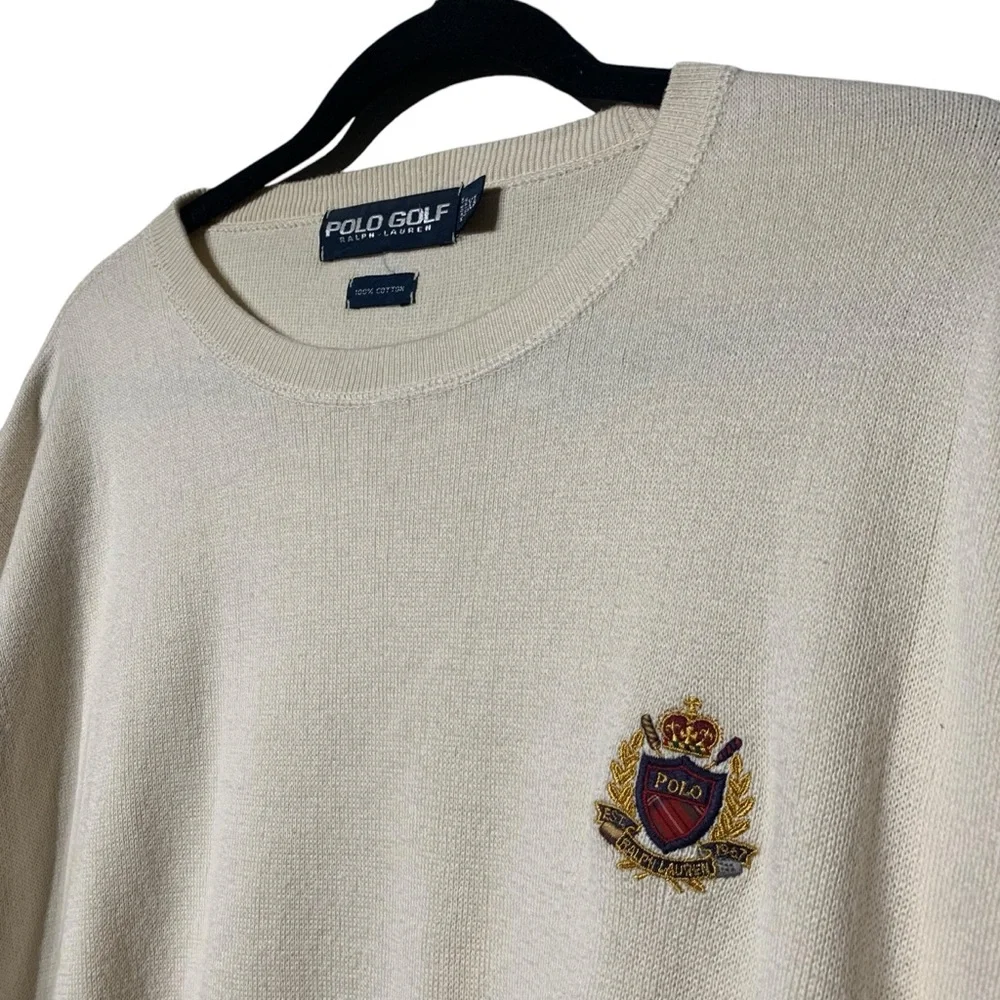 Vintage Polo Golf Ralph Lauren Embroidered Crest Sweatshirt Cream Men XL